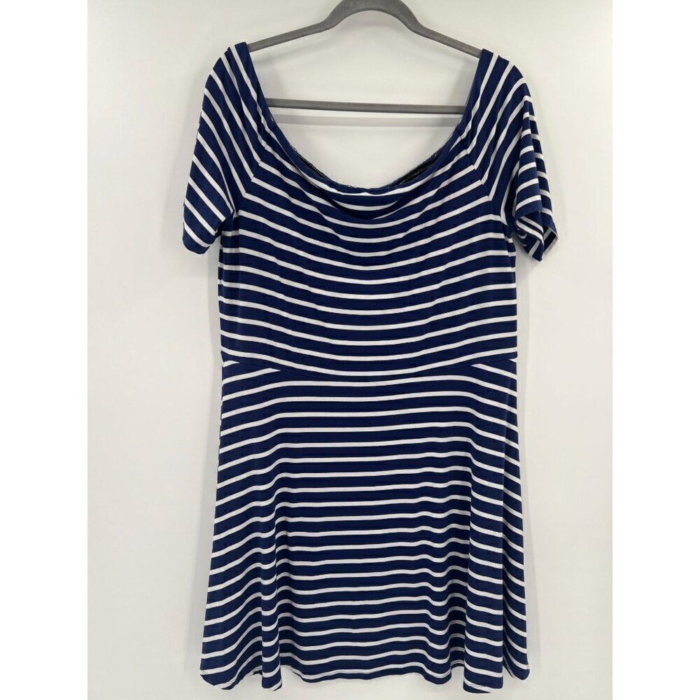 WHBM‎ White House Black Market XL Navy Stripe Off Shoulder A-Line Dress Nautical
